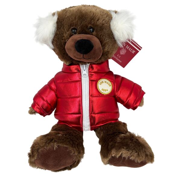 Von Maur C J Bear Plush Brown Shiny Red Puffer Jacket 2024 Edition 13th Annual - Picture 1 of 9